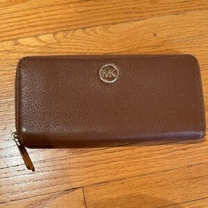 Michael Kors Brown Leather Wallet with Gold Emblem